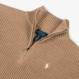 Ralph Lauren-Свитер бежевый хлопковый на молнии для девочек | Childrensalon