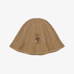 Girls Beige Cotton Polo Bear Bucket Hat