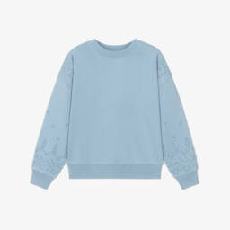 Girls Blue Cotton Broderie Anglaise Sweatshirt