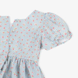 Ralph Lauren-Girls Blue Stripe Floral Seersucker Dress | Childrensalon