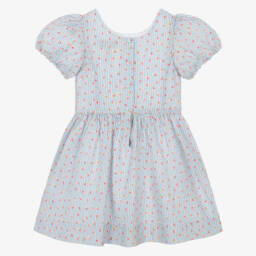 Ralph Lauren-Girls Blue Stripe Floral Seersucker Dress | Childrensalon
