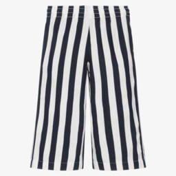 Ralph Lauren-Girls Blue & White Stripe Cotton Trousers | Childrensalon
