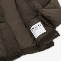 Ralph Lauren-Girls Brown Corduroy Down Puffer Jacket | Childrensalon