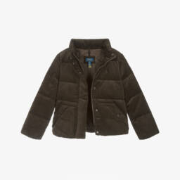 Ralph Lauren-Girls Brown Corduroy Down Puffer Jacket | Childrensalon