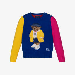Ralph Lauren-Girls Colourblock Cotton Polo Bear Sweater | Childrensalon