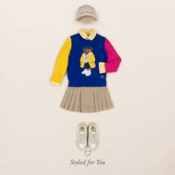 Ralph Lauren-Girls Colourblock Cotton Polo Bear Sweater | Childrensalon