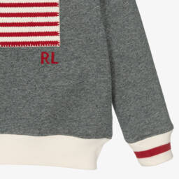 Ralph Lauren-Girls Dark Grey Cotton Jersey Flag Sweatshirt | Childrensalon