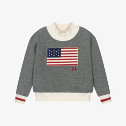 Ralph Lauren-Girls Dark Grey Cotton Jersey Flag Sweatshirt | Childrensalon