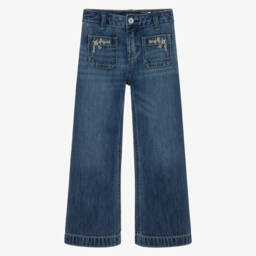 Ralph Lauren-Girls Embroidered Denim Jeans with Flared Leg | Childrensalon