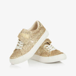 Ralph Lauren-Girls Gold Glitter Signature Pony Trainers | Childrensalon