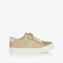 Ralph Lauren-Girls Gold Glitter Signature Pony Trainers | Childrensalon