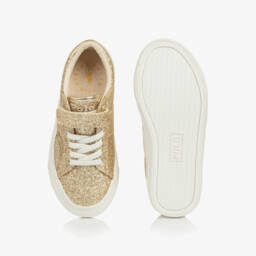Ralph Lauren-Girls Gold Glitter Signature Pony Trainers | Childrensalon