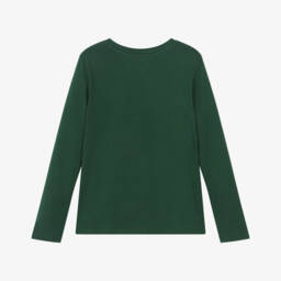 Ralph Lauren-Girls Green Cotton Jersey Top with Polo Bear Print | Childrensalon