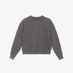 Ralph Lauren-Girls Grey Cotton Collared Sweatshirt with Bouclé Logo | Childrensalon