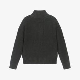 Ralph Lauren-Girls Grey Cotton Knit Half-Zip Sweater | Childrensalon