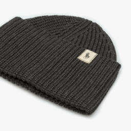 Ralph Lauren-Girls Grey Cotton Ribbed Knit Beanie Hat with Pony Logo Tab | Childrensalon