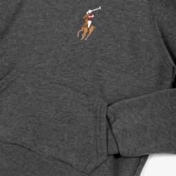 Ralph Lauren-Girls Grey Hoodie with Big Pony Embroidery | Childrensalon