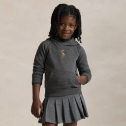 Ralph Lauren-Girls Grey Hoodie with Big Pony Embroidery | Childrensalon