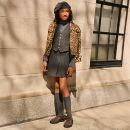 Ralph Lauren-Girls Grey Pleated Cotton Jersey Skirt | Childrensalon