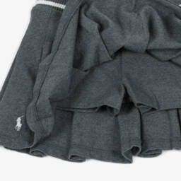 Ralph Lauren-Girls Grey Pleated Cotton Skort with Pony Logo | Childrensalon