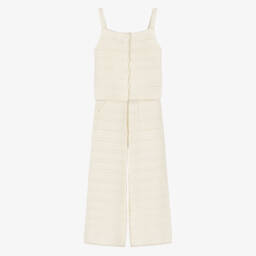 Girls Ivory Cotton Crochet Trouser Set