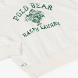 Ralph Lauren-Girls Ivory Cotton Polo Bear Hoodie | Childrensalon