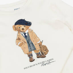 Ralph Lauren-Girls Ivory Cotton Polo Bear Top | Childrensalon
