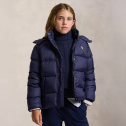 Ralph Lauren-Cвитер с воротником cиний хлопковый для девочек | Childrensalon