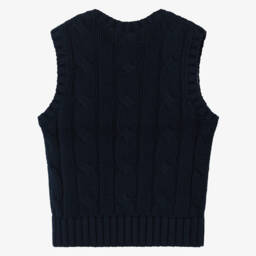 Ralph Lauren-Girls Navy Blue Cotton Cable Knit Slipover | Childrensalon