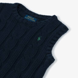 Ralph Lauren-Girls Navy Blue Cotton Cable Knit Slipover | Childrensalon