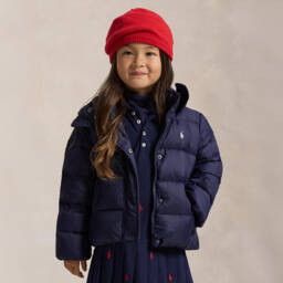 Ralph Lauren-Girls Navy Blue Down Padded Puffer Jacket | Childrensalon