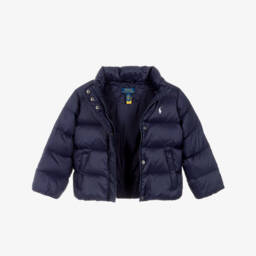 Ralph Lauren-Girls Navy Blue Down Padded Puffer Jacket | Childrensalon