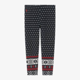 Ralph Lauren-Girls Navy Blue Fair Isle Print Leggings | Childrensalon