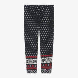 Ralph Lauren-Girls Navy Blue Fair Isle Print Leggings | Childrensalon