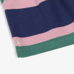 Ralph Lauren-Girls Navy Blue & Green Stripe Cotton Jersey Skirt | Childrensalon