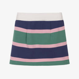 Ralph Lauren-Girls Navy Blue & Green Stripe Cotton Jersey Skirt | Childrensalon