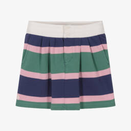 Girls Navy Blue & Green Stripe Cotton Jersey Skirt
