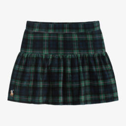 Girls Navy Blue Tartan Corduroy Skirt