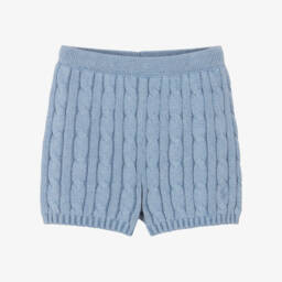 Girls Pale Blue Cotton Cable Knit Shorts