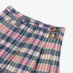 Ralph Lauren-Girls Pink & Blue Check Pleated Cotton Skirt | Childrensalon