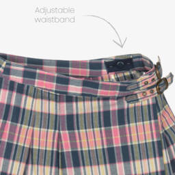 Ralph Lauren-Girls Pink & Blue Check Pleated Cotton Skirt | Childrensalon
