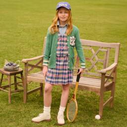 Ralph Lauren-Girls Pink & Blue Check Pleated Cotton Skirt | Childrensalon