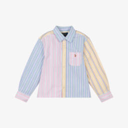 Girls Pink Colourblock Oxford Cotton Shirt