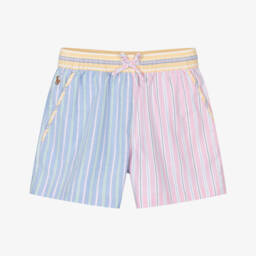 Girls Pink Colourblock Oxford Cotton Shorts