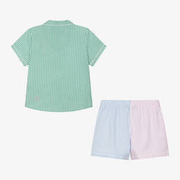 Ralph Lauren-Girls Pink Cotton Striped Short Pyjamas  | Childrensalon
