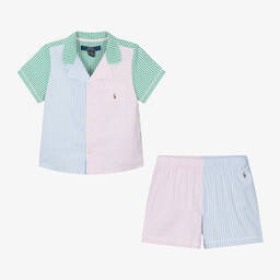 Ralph Lauren-Girls Pink Cotton Striped Short Pyjamas  | Childrensalon