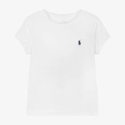 Ralph Lauren-تيشيرت قطن مطرز لون أبيض للبنات | Childrensalon