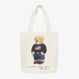 Ralph Lauren-Ivory Canvas Polo Bear Tote Bag (36cm) | Childrensalon