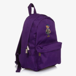 Ralph Lauren-Mini Purple Canvas Polo Bear Backpack (34cm) | Childrensalon