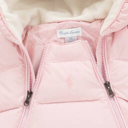 Ralph Lauren-Pink Down Padded Snowsuit | Childrensalon